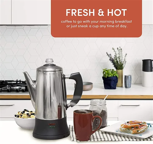 Miniatura 2 de SOTECH Percolator - Cafetera eléctrica con mango Cool Touch, perilla de progreso de preparación transparente (12 tazas)