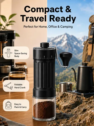Miniatura 3 de Molinillo de café manual con rebabas de cerámica, 40 ajustes ajustables para expreso, V60, verter, campamento y viajes
