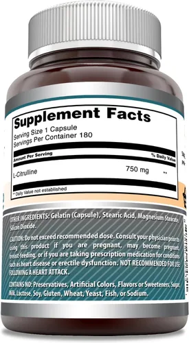 Miniatura 2 de Amazing Formulas L-Citrulina Suplemento 750 mg por porción 180 cápsulas Sin OMG Sin gluten Fabricado en Estados Unidos