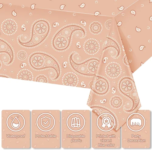 Miniatura 4 de Tatuo Mantel de fiesta del oeste con estampado de cachemira, mantel de bandana, mantel de plástico rectangular con flores para fiesta temática