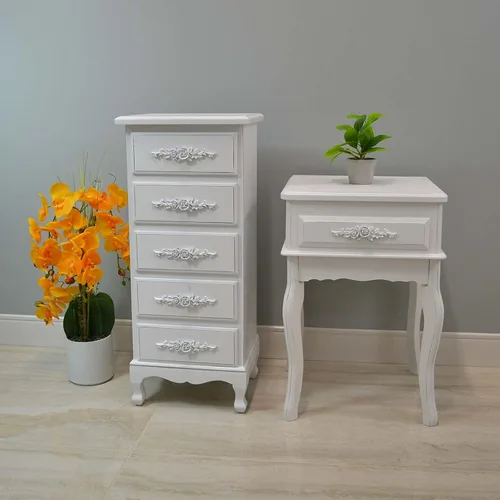 Miniatura 7 de Westcharm Mesita de noche vintage blanca pequeña Mesa auxiliar Queen Anne Mesa auxiliar de madera antigua Shabby Chic Mesita de noche