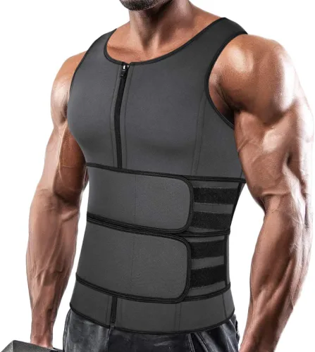 Miniatura 7 de SHAPERIN - Chaleco de neopreno para hombre, faja reductora efecto sauna, estilo camiseta sin mangas con zíper y dos cinturones