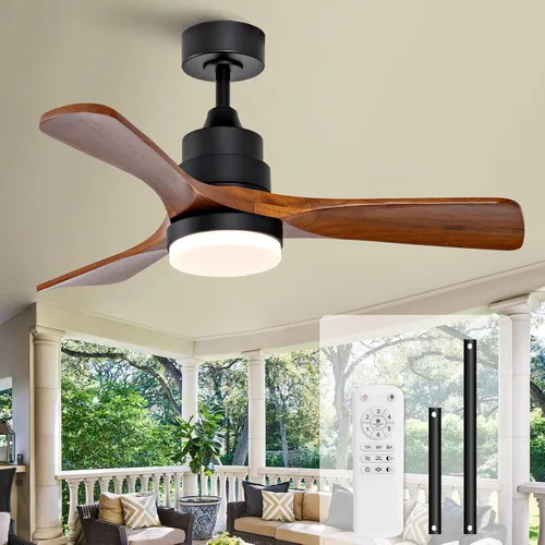 Miniatura 9 de Ventilador de techo de 42 pulgadas de madera sin luz, ventiladores modernos de 3 aspas con control remoto, motor DC reversible silencioso, Madera