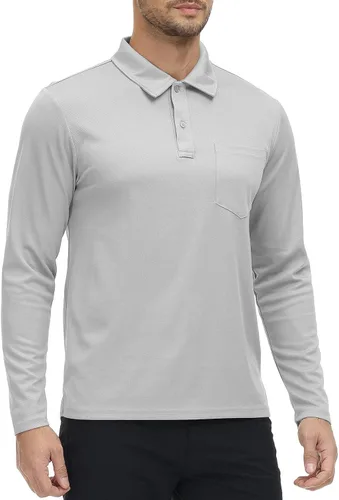 Miniatura 10 de Rdruko Polo para hombre con bolsillo de manga larga de secado rápido para golf al aire libre con cuello