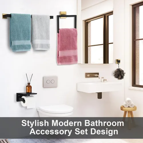 Miniatura 5 de Blulu Juego de accesorios de baño de 23.6 pulgadas, soporte para papel higiénico con estante para teléfono, juego de accesorios de baño, gancho