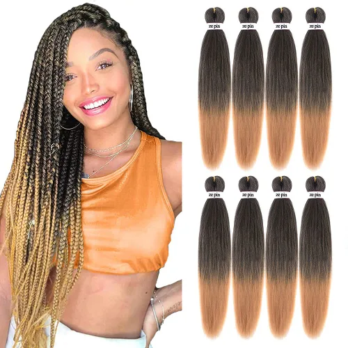 Miniatura 20 de Cabello trenzado preestirado de 22 pulgadas, 6 paquetes de cabello profesional suave Yaki trenzado para trenzas con ajuste de agua caliente
