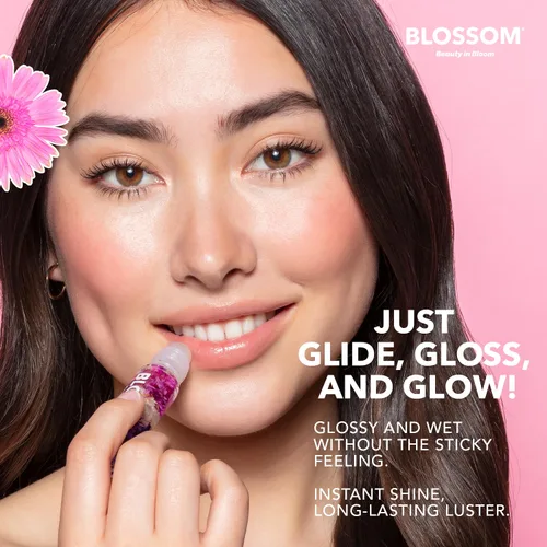 Miniatura 5 de Blossom Brillo Labial Roll on, Aceite Labial Hidratante Transparente Perfumado de Alto Brillo, No Pegajoso, Infundido con Flores Reales, Hecho