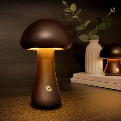 Miniatura 10 de Lámpara única pequeña de madera con forma de hongos, decoración de setas, lámpara de noche, lámpara de hongo recargable para decoración del hogar