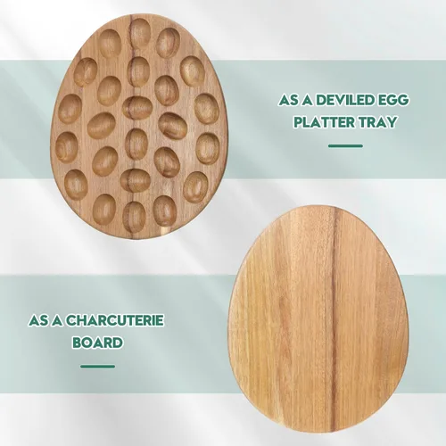 Miniatura 3 de Lounsweer Bandeja reversible de madera para huevos y charcutería, bandeja gruesa para encimera, refrigerador, contenedor de huevos de gallina
