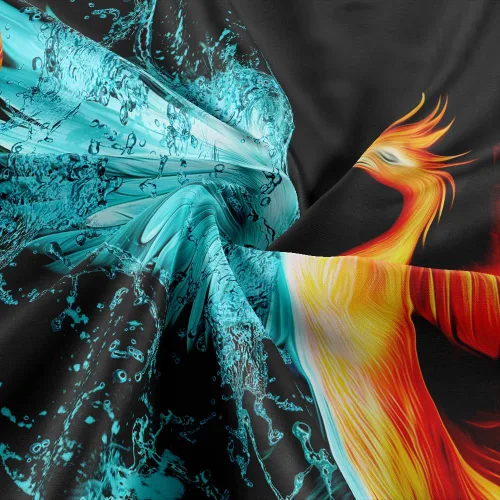 Miniatura 6 de DYNH Tapiz de Fénix de fantasía, hielo de agua y fuego, animal fénix, para colgar en la pared para dormitorio, tapiz estético para hombres, manta