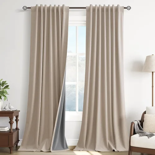 Miniatura 9 de Guken Cortinas opacas de lino, 2 paneles rústicos, elegantes, 100% opacas, con aislamiento térmico, banda de ganchos y trabilla trasera, 52 x 84