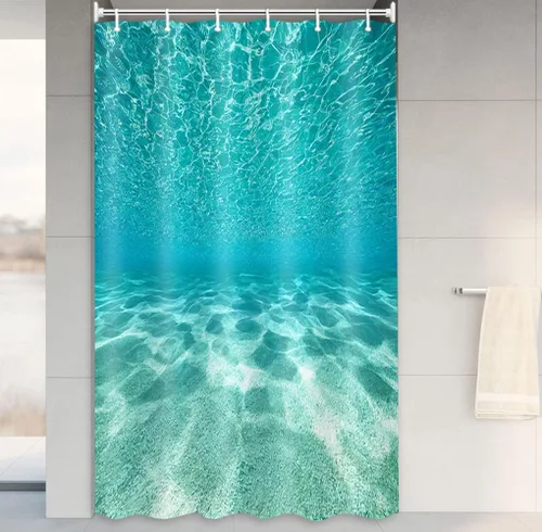Miniatura 12 de MERCHR Cortina de ducha de playa azul océano, naturaleza bajo el agua, escena del mundo del mar, cortinas de baño, tela impermeable, 36 x 72 pulgadas