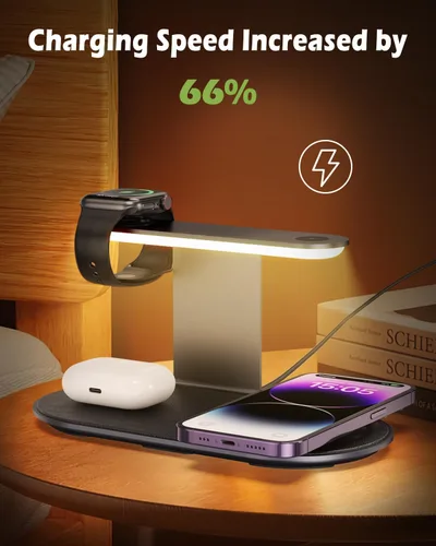 Miniatura 3 de KeeKit Cargador inalámbrico, estación de carga inalámbrica 4 en 1 con luz nocturna de atenuación, base de carga rápida para iPhone, iWatch, AirPods