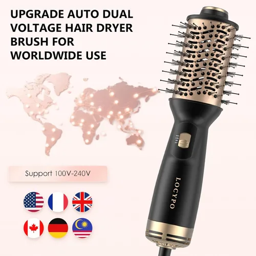 Miniatura 2 de Cepillo secador de pelo de viaje, 4 en 1 automático de doble voltaje (120-240 V), cepillo de aire caliente de 2 pulgadas, mini cepillo secador