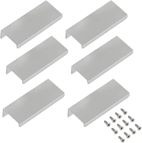 Miniatura 36 de Tiradores negros de 3.94 pulgadas para gabinete, 6 unidades, espacio entre agujeros de 2.52 pulgadas, tiradores de borde de aleación de aluminio