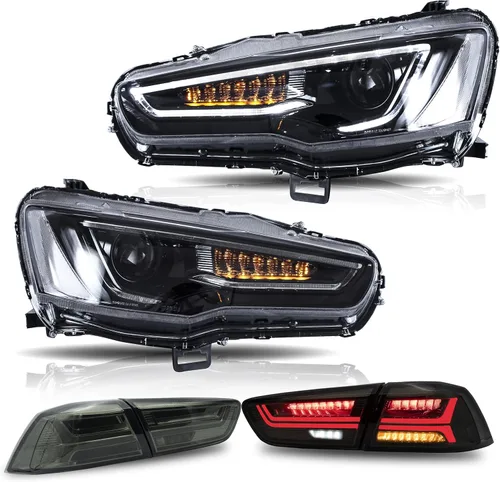 Miniatura 20 de VLAND Conjunto de faros delanteros aptos para Mitsubishi Lancer& EVO X 2008-2020 W/DRL, luz delantera LED con señal de giro secuencial, faro