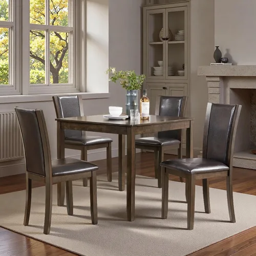 Miniatura 12 de Juego de mesa de comedor para 4, juego de mesa de comedor de 5 piezas con mesa cuadrada y 4 sillas tapizadas de tela de lino, modernos