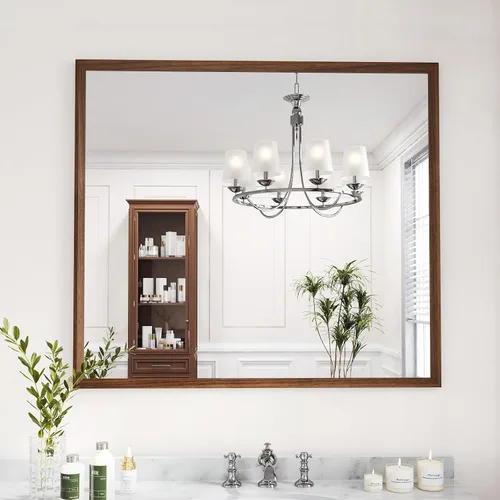 Miniatura 96 de WEER - Espejo de baño dorado, espejo de 40x32 pulgadas con marco de metal dorado cepillado, espejo de tocador de baño de oro para pared