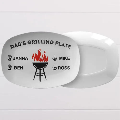 Miniatura 2 de Plato personalizado para asar a la parrilla de papá para hijo e hija, placa personalizada para nombres de niños para nieto, nieta, plato único