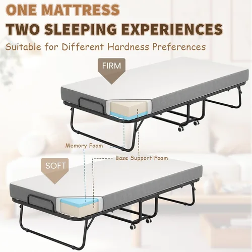 Miniatura 5 de Cama plegable de 75 x 38 pulgadas con colchón para adultos, cama plegable portátil con colchón de espuma viscoelástica y marco súper fuerte