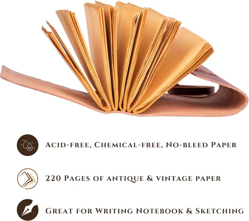 Miniatura 3 de LEATHER VILLAGE Diario encuadernado en cuero, negro, 7 x 5 pulgadas, 220 páginas, diario vintage de papel en blanco para escribir, dibujar, cuaderno