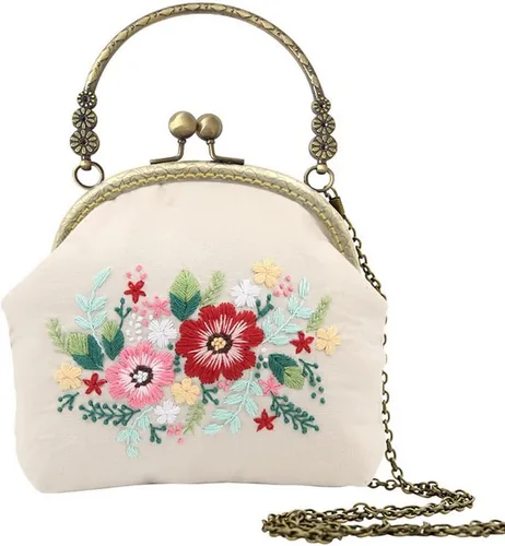 Miniatura 7 de Gogobear Fácil bordado DIY bolsos monedero monedero bolso rosa flores hecho a mano bordado bolso cruzado Flores rosas