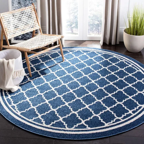 Safavieh Amherst Collection AMT422B - Alfombra para interiores y exteriores, color gris claro y beige Azul marino/beige