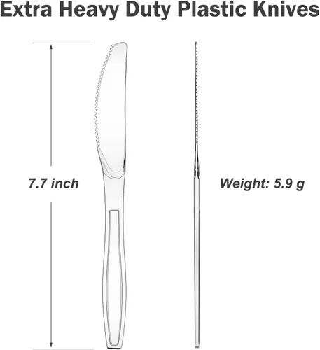 Miniatura 2 de Dealusy 300 unidades de cuchillos de plástico transparente extra resistentes desechables, libres de BPA, resistentes al calor, cuchillos desechables