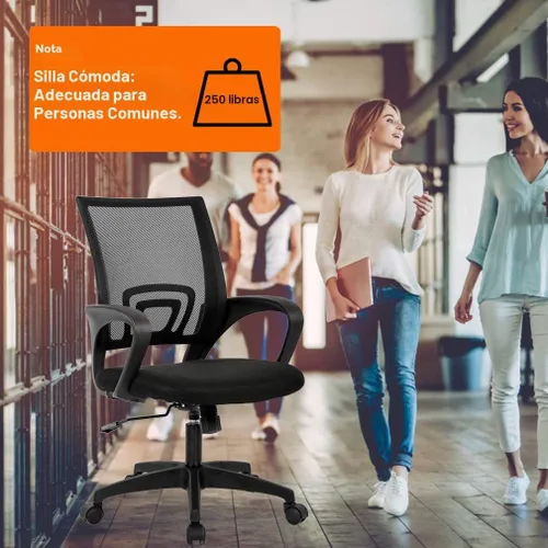 Miniatura 6 de BestOffice Silla de Oficina Ergonómica Silla Giratoria de Escritorio de Respaldo Medio Respaldo y Soporte Lumbar Transpirable Altura Negro