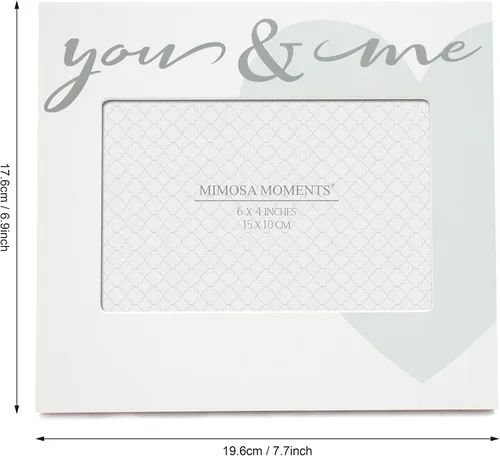 Miniatura 4 de Marco de fotos romántico blanco de 4 x 6, diseño de corazón You & Me, construcción de MDF, pantalla de mesa de vidrio real, regalo ideal