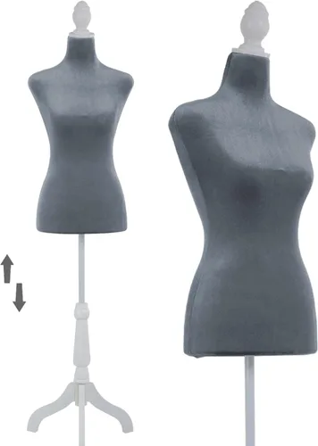 Base de trípode de madera, maniquí femenino, forma de vestido de torso de 50 a 63 pulgadas, altura ajustable para coser, cuerpo de espuma (gris)