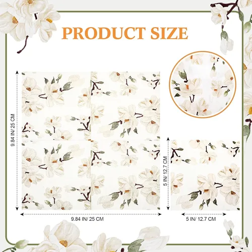 Miniatura 2 de Outus 100 servilletas de mano desechables con diseño floral de magnolia blanca de 3 capas de flores de primavera para cena, servilletas de mano