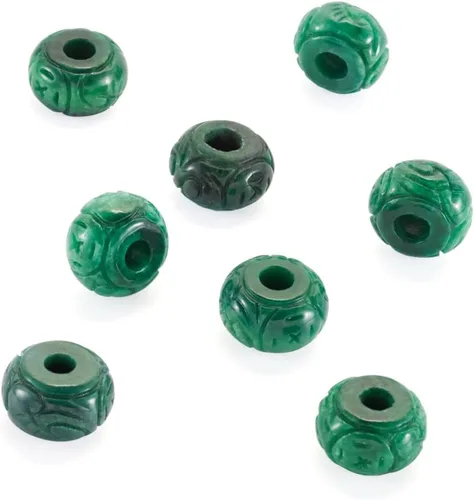 Miniatura 9 de Fashewelry 10 cuentas de piedra de jade natural de Myanmar con agujero grande, grabado, piedras preciosas talladas, dijes europeos, cuentas