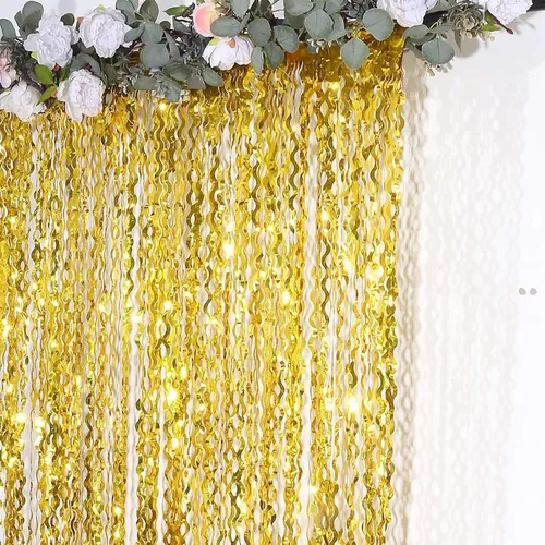 Efavormart - Telón de fondo ondulado dorado metálico para fiesta, cortina de cabina de fotos con flecos de papel de aluminio rizado, 3 x 6 pies