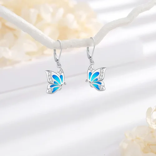 Miniatura 198 de Aretes colgantes de plata de ley con diseño de árbol de la vida, flor, abeja, animales, gato, colibrí, piedra lunar, turquesa, aretes con cierre