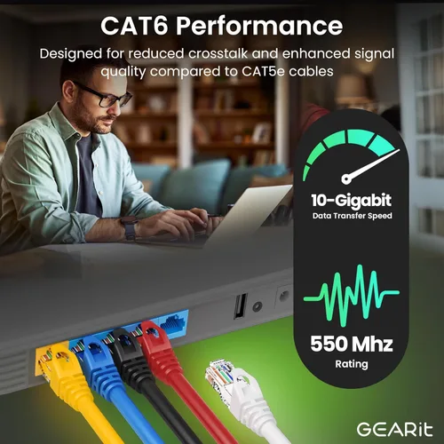 Miniatura 4 de GEARit Cable de conexión Ethernet Cat 6 de 7 pies amarillo (paquete de 10) – Cables de conexión Cat6 de 7 pies, cable de conexión amarillo/Ethernet