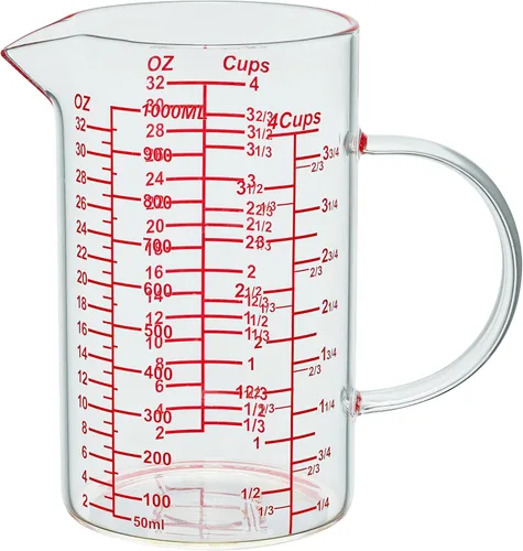 Miniatura 13 de Ackers BORO3.3 Taza medidora de vidrio - [Asa aislada Boca en forma de V] - Hecha de vidrio de borosilicato de alta calidad, taza medidora