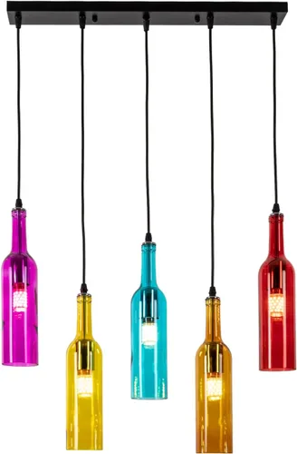 Miniatura 3 de Lámpara de techo industrial retro creativa con 5 luces para botella de vidrio, iluminación colgante de botella de vino de colores para cafetería