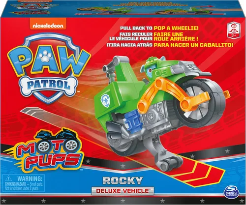 Miniatura 2 de Paw Patrol, Moto Pups Moto Deluxe de Rocky con vehículo de motocicleta de tracción que hace piruetas y figura de juguete