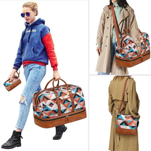 Miniatura 124 de IBFUN Bolsas de fin de semana para mujer, bolsa grande de lona para viaje, bolsa de viaje con compartimento para zapatos, 21 pulgadas, juego de 3