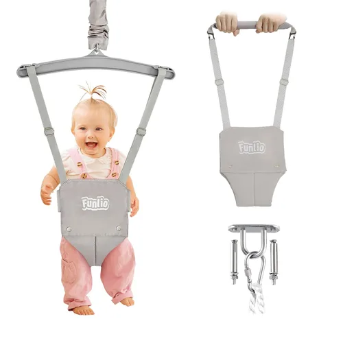 Miniatura 7 de FUNLIO Jersey de bebé con gancho de techo para 6 a 24 meses, puente de puerta de bebé para jugar en interiores y exteriores, puerta de puente azul