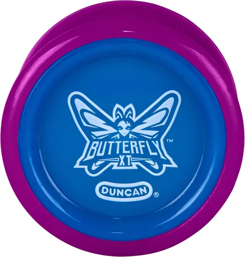 Duncan Toys Butterfly XT - Yoyó con cuerda, eje de rodamiento de bolas y cuerpo de plástico, yoyó para trucos de cuerda, morado con tapa azul