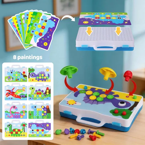 Miniatura 6 de 224 juguetes de construcción STEM para niños de 4 a 8 años, juego creativo de taladro de mosaico con taladro eléctrico y destornillador, kit
