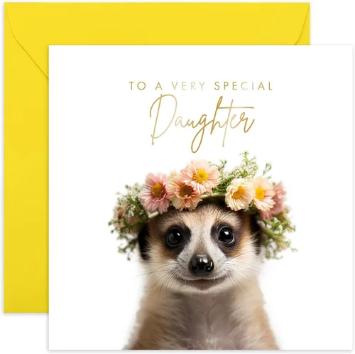 Old English Co. Baby Meerkat Very Special - Tarjeta de cumpleaños floral de suricata para ella, lindas tarjetas de felicitación para hija de