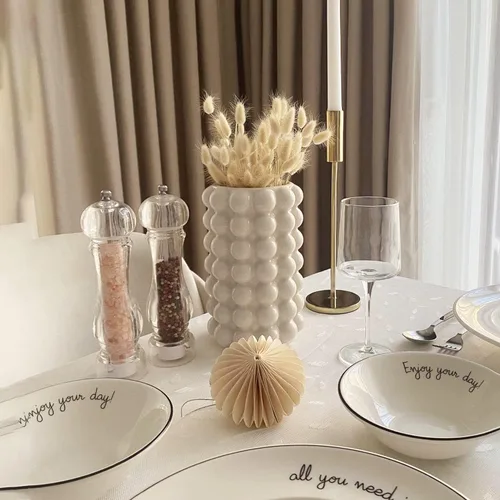 Miniatura 6 de Florero de burbujas, florero de cerámica beige para decoración bohemia, jarrones de cerámica para decoración moderna del hogar, jarrones decorativos