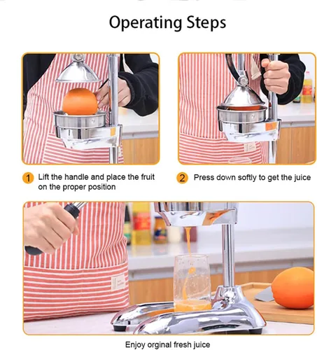 Miniatura 5 de Exprimidor manual de cítricos – Exprimidor de jugo de naranja/limón/fruta – Prensa de jugo de hierro fundido resistente – Base antideslizante, fácil