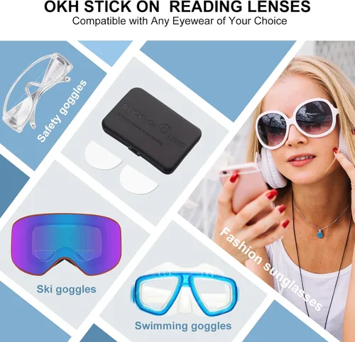 Miniatura 2 de OKH Paquete de 3 lentes de lectura adhesivos, lentes bifocales de aumento adhesivo para lentes de sol, gafas de seguridad, no necesita agua