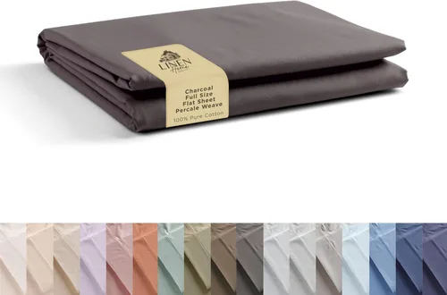 Miniatura 64 de Sábanas de 100% algodón percal, tamaño King, 1 sábana encimera, ropa de cama fresca, resistente y transpirable, crema
