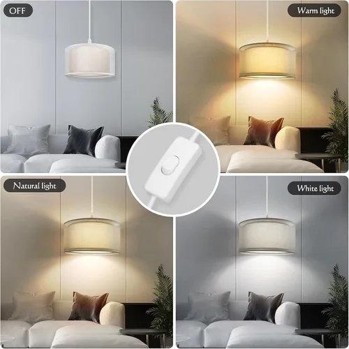 Miniatura 4 de Lámpara Colgante Enchufable, Luces Colgantes con Cable Blanco de 15 Pies con Cable Enchufable, Luz Colgante con Interruptor de Encendido/Apagado