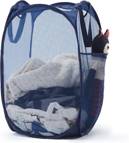 Miniatura 28 de TECHMILLY Cesta plegable de malla para la ropa sucia con asas resistentes y bolsillo lateral, cestas plegables portátiles para ropa para dormitorio